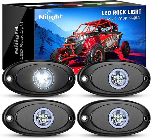 Nilight LED Rock Light 4PCS White Light Pods Waterproof Under Body Wheel Well Light Exterior Interior Lights for Car Truck Pickups ATV UTV SUV Motorcycle Boat, 2 Years Warranty in Saudi Arabia