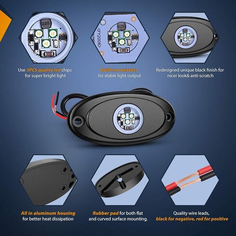 Nilight LED Rock Light 4PCS White Light Pods Waterproof Under Body Wheel Well Light Exterior Interior Lights for Car Truck Pickups ATV UTV SUV Motorcycle Boat, 2 Years Warranty in Saudi Arabia