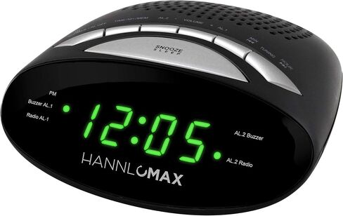 HANNLOMAX HX-116CR Alarm Clock Radio, PLL AM/FM Radio, Dual Alarm, 0.6" Green LED Display (Black) in Saudi Arabia