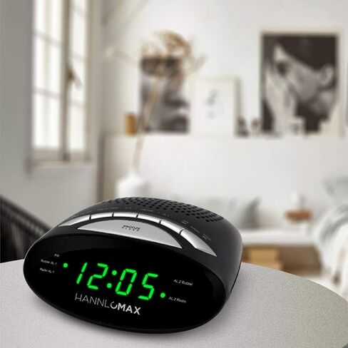 HANNLOMAX HX-116CR Alarm Clock Radio, PLL AM/FM Radio, Dual Alarm, 0.6" Green LED Display (Black) in Saudi Arabia