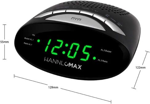 HANNLOMAX HX-116CR Alarm Clock Radio, PLL AM/FM Radio, Dual Alarm, 0.6" Green LED Display (Black) in Saudi Arabia