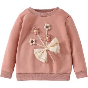 GORGLITTER Girl's Cute Bow Sweatshirt Long Sleeve Crew Neck Casual Pullover Sweatshirt