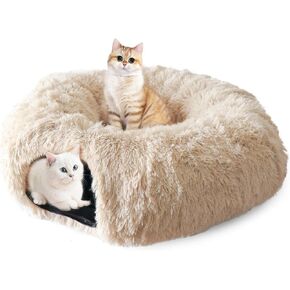 LifeIdeas Large Cat Tunnel Bed, Cat Tunnel Foldable Donut Tunnel with Fluffy Toy Balls and Washable Pads, Full for Kitten, Cat, Puppy, Ferret, Rabbit, Cat Tunnels for Indoor Cats