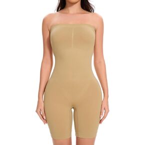 Women's Strapless Shapewear Bodysuit with Built in Bra Full Body Shaper Sculpting Bodysuit with Removable Straps