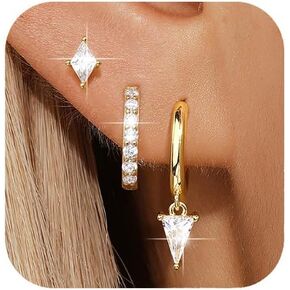 Gold Earrings for Women, Dainty 14k Gold Plated Earrings Set, Trendy Hypoallergenic Small Stud Earrings, Cartilage Zirconia Huggie Hoop Earring sets for Girlfriends