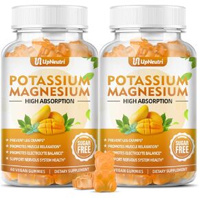 Potassium Magnesium Supplement Gummies for Adults Kids, Sugar-Free Potassium Gummies Supports Leg Cramps & Muscle & Immune Health, High Absorption Magnesium Gummies Raspberry Flavor 120 Cts