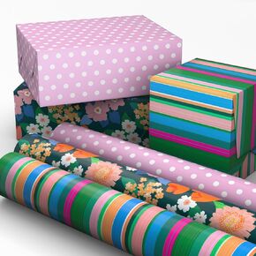 Hallmark Birthday Wrapping Paper Mini Rolls, 3-Pack (Rainbow Block Letters, Stripes, Exclamation Points) for Birthdays, Graduations, Celebrations, Any Occasion - 45 Sq. Ft. Total