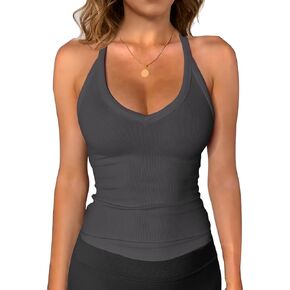 Jar of Love Workout Tank Tops for Women V Neck Racerback Cotton Ribbed Sapghetti Tank Fitted Basic Cami Tops