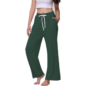 Veseacky Women's Comfy Stretch Drawstring Wide Leg Lounge Casual Pants Pajamas Bottoms S-XXL