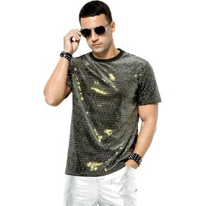 Arjen Kroos Men's Shiny Shirts Short Sleeve Sparkly Disco Rave Hot Tops Nightclub Glitter T-Shirt
