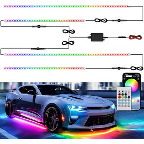 Underglow LED Lights for Cars 252 LEDs RGBI Neon Accent Strip Lights with App and Remote Control 16 Million Colors DIY & Music Mode Underbody Exterior Lights Kit for RV SUV Truck Boat 12V