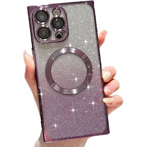 Misscase for iPhone 14 Pro Max Magnetic Case Compatible with MagSafe,Full Protection Glitter Case with Camera Lens Protector Anti-Scratch Dust-Proof Net Case Cover for iPhone 14 Pro Max Gold