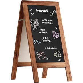 INNOVART A-Frame Chalkboard Sign, Sidewalk Sign 40" x 26" with Liquid Chalk, Eraser and Rag, Free Standing Chalkboard Easel, Sandwich Chalkboard for Restaurant, Business, Wedding or Events, White