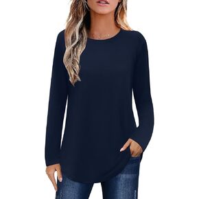 Elesomo Womens Shirts Casual Fall Crew Neck Long Sleeve Tunic Tops Tees