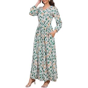 SperLucky Maxi Dresses for Women Long Sleeve Casual Round Neck Floral Print Loose Party Dress 2024