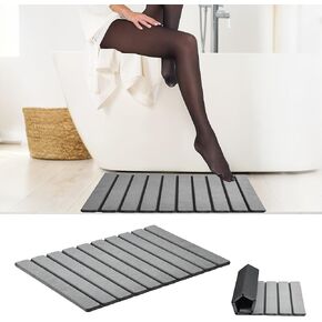 AWW Foldable Stone Bath Mat, Super Absorbent Diatomaceous Earth Mat, Non-Slip Quick Drying Mat, Compact and Easy to Store, Natural Stone Mat, Easy to Clean, Grey
