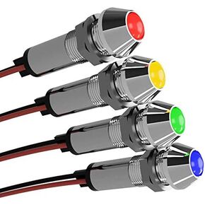 INTERACTIVIA 3 Pack Blue 12V DC Chrome Housing 8mm 5/16" LED Metal Signal Indicator Pilot Dash Light