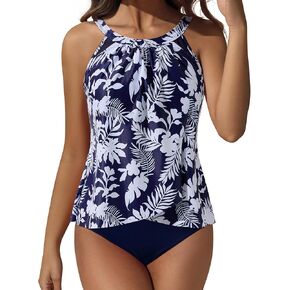 SUUKSESS Women Tummy Control Tankini Bathing Suit Ruffle High Waisted Swimsuit