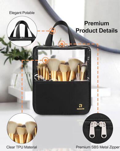 MONSTINA Makeup Brush Organizer Bag,Large Capacity Portable Stand-Up Makeup Brush Holder,Professional Artist Makeup Brush Sets Case Dust-proof TPU Transparent Clear in Saudi Arabia