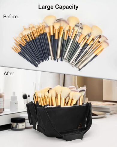 MONSTINA Makeup Brush Organizer Bag,Large Capacity Portable Stand-Up Makeup Brush Holder,Professional Artist Makeup Brush Sets Case Dust-proof TPU Transparent Clear in Saudi Arabia