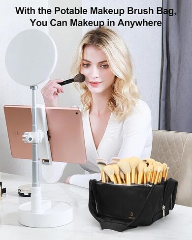 MONSTINA Makeup Brush Organizer Bag,Large Capacity Portable Stand-Up Makeup Brush Holder,Professional Artist Makeup Brush Sets Case Dust-proof TPU Transparent Clear in Saudi Arabia