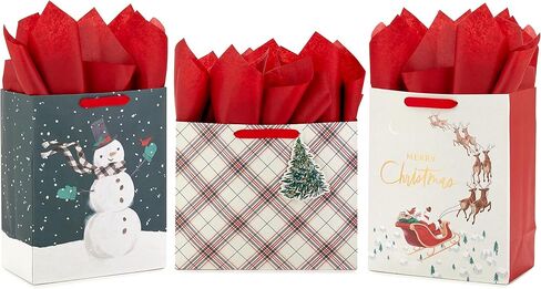 Hallmark 6" Small Holiday Gift Bag Set (Pack of 5; Red, White and Kraft) Snowflakes, Stripes, Merry (5XGB1798) in Saudi Arabia