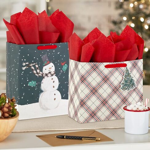 Hallmark 6" Small Holiday Gift Bag Set (Pack of 5; Red, White and Kraft) Snowflakes, Stripes, Merry (5XGB1798) in Saudi Arabia