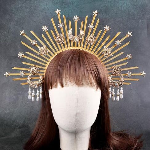 Bubbmi Women Sun Goddess Hair Band Mary Halo Crown Sunburst Headband Costume Party Cosplay Wedding Photoshoot Festival Headpiece in Kuwait