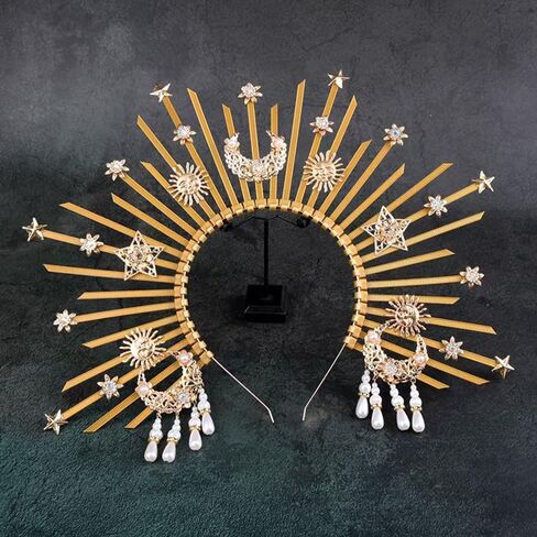 Bubbmi Women Sun Goddess Hair Band Mary Halo Crown Sunburst Headband Costume Party Cosplay Wedding Photoshoot Festival Headpiece in Kuwait