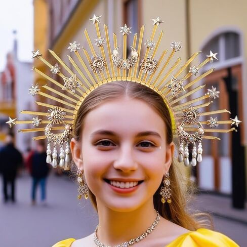 Bubbmi Women Sun Goddess Hair Band Mary Halo Crown Sunburst Headband Costume Party Cosplay Wedding Photoshoot Festival Headpiece in Kuwait