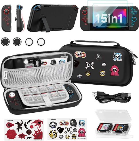 JEMDO Switch Carrying Case Accessories Kit Compatible with Switch,15in1 Accessories Bundle Storage Bag Set,Travel Case Include Protective case,Screen Protector,Thumb Grip,Game Card Case,White in Saudi Arabia