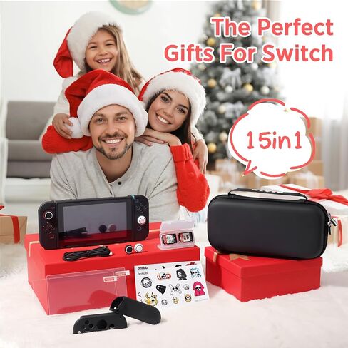 JEMDO Switch Carrying Case Accessories Kit Compatible with Switch,15in1 Accessories Bundle Storage Bag Set,Travel Case Include Protective case,Screen Protector,Thumb Grip,Game Card Case,White in Saudi Arabia