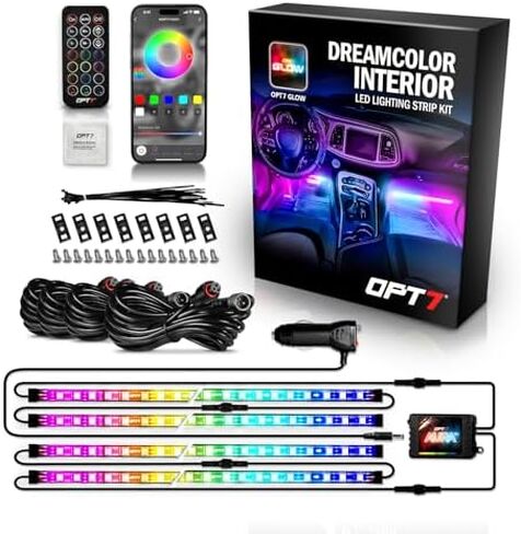 OPT7 Aura DreamColor RGBIC LED Car Interior Light Strips, 4PC Interior Ambient Lighting Kit, Color Chasing Light Kit w/APP Control & Wireless Remote, Universal for Vehicles SUV Trucks Pickups Van in Kuwait