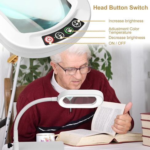 Veemagni 10X Rectangle Magnifying Glass with Light and Stand, Flexible Gooseneck LED Lighted Desk Lamp, 5 Color Modes Stepless Dimmable, Hands Free Magnifier for Reading Crafts Painting Close Work in Saudi Arabia