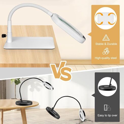 Veemagni 10X Rectangle Magnifying Glass with Light and Stand, Flexible Gooseneck LED Lighted Desk Lamp, 5 Color Modes Stepless Dimmable, Hands Free Magnifier for Reading Crafts Painting Close Work in Saudi Arabia
