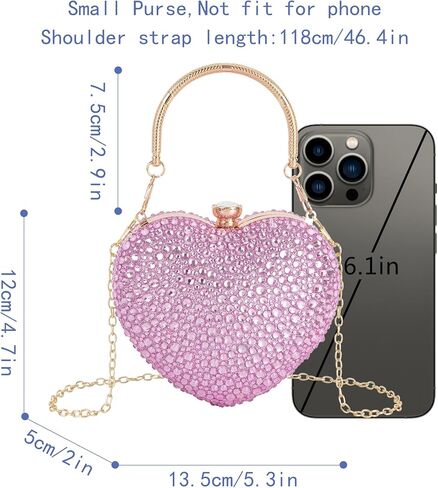 Women Heart Shaped Clutch Handbag Wedding Party Evening Bag Mini Chain Purse Cocktail Prom Tote Shoulder Bag in Saudi Arabia