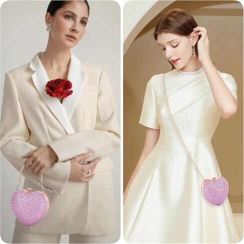 Women Heart Shaped Clutch Handbag Wedding Party Evening Bag Mini Chain Purse Cocktail Prom Tote Shoulder Bag in Saudi Arabia