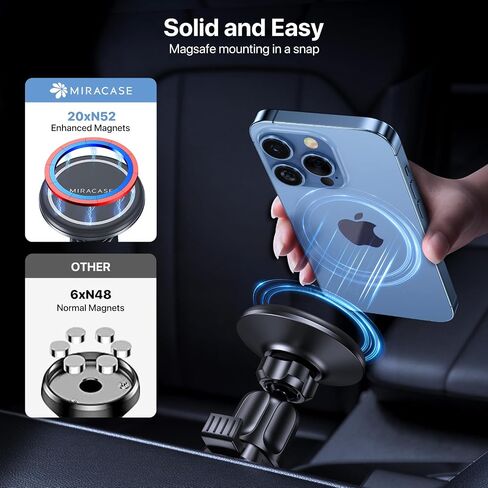Miracase for MagSafe Car Mount, Strong Magnetic Phone Holder for Car Vent, 360° Rotation Hands Free Phone Holders for Your Car, Universal Air Vent Car Cell Phone Holder Mount for iPhone & All Phones in Saudi Arabia