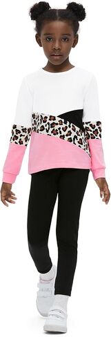 PATPAT Little Girls Clothes Crew Neck Leopard Color Block Sweatshirt and Leggings Girls Outfits Size 4-14Y in Kuwait
