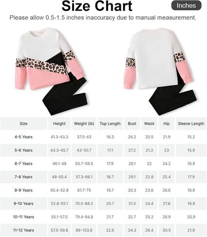 PATPAT Little Girls Clothes Crew Neck Leopard Color Block Sweatshirt and Leggings Girls Outfits Size 4-14Y in Kuwait