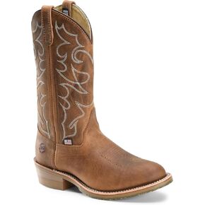 Double-H Dylan 12" Work Boots for Men - Old Town Folklore Leather, PermaFresh Cushioned Insole, Oil- and Slip-Resistant I.C.E. Outsole, Made in USA, Brown - 9 2E