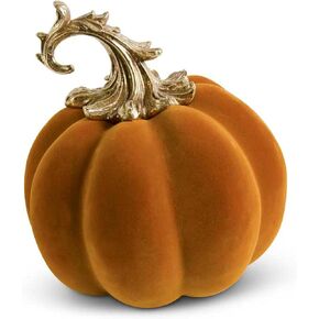 K&K Interiors 41488A-WH 3.5 Inch White Velvet Pumpkin w/Twisted Gold Stem