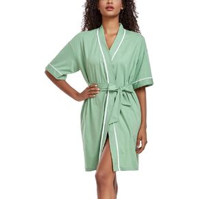 ANLIQI Womens 100% Cotton Robes Short Bathrobe Lightweight Summer Kimono Robe with Pockets Soft Spa Robe Ladies Sleepwear