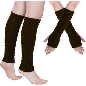 yeabwps Women Winter Knit Leg Warmer and Arm Warmer Knit Long Ribbed Gloves Arm Wrist Warmer and Knit Long Socks Leg Ankle Warmer Winter Knit Arm Warmer and Leg Warmer Set for Women (White)