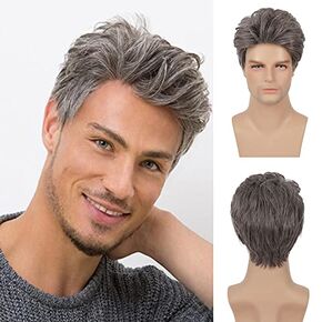 Baruisi Mens Wig Brown Short Layered Cosplay Hair Wig Synthetic Full Wigs for Male Guy