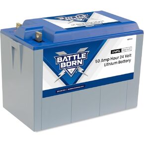 Battle Born Batteries Lithium-Ion (LiFePO4) Deep Cycle 24V Battery 50Ah – Safe & Powerful Drop-In Replacement for RV, Van, Marine, Off-Grid – Cylindrical Cells, Internal BMS