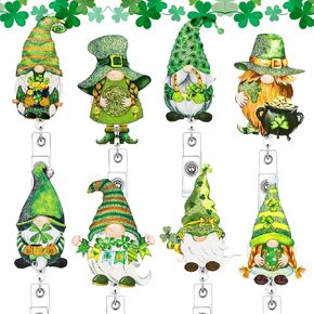 XunYee 8 Pcs Christmas Badge Reel Retractable Gnome Acrylic Glitter Holiday Badge Reels Retractable Cute Christmas Snowflake Name ID Holiday Badge Holder with Alligator Clip for Nurses