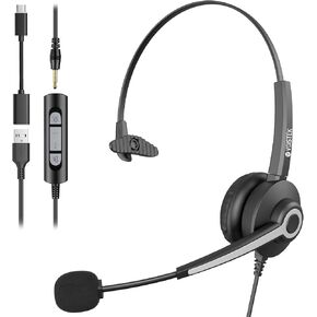 USB 3.5mm Headset with Microphone, Headphone Mic with Noise Cancelling Computer PC Laptop Headsets Over-Ear Wired 3.5mm-C Jack Headphones for Call Center Office Skype(682-Dual)