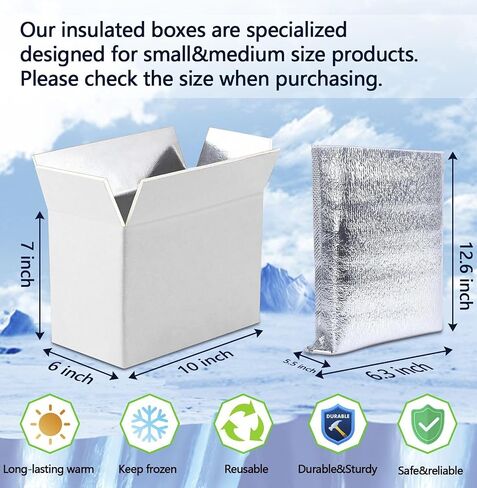 10x6x7''4 Pack Insulated Shipping Boxes with Aluminum Foil Liner,Double Insulated Carton for Frozen Food and hot,Reusable Perishable Shipper Cooler Box, Small Mailing Box for Shipping in Kuwait