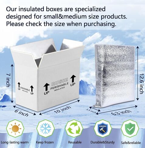 10x6x7''4 Pack Insulated Shipping Boxes with Aluminum Foil Liner,Double Insulated Carton for Frozen Food and hot,Reusable Perishable Shipper Cooler Box, Small Mailing Box for Shipping in Kuwait